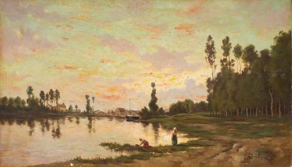 Charles-François  Daubigny (Parigi 1817 - Auvers-sur-Oise, Val d'Oise, 1878) : Lavandaie presso un fiume  - Asta Oggetti d'arte, importanti dipinti antichi e dipinti del XIX-XX secolo - Associazione Nazionale - Case d'Asta italiane