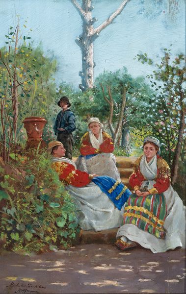 Michele Tedesco (Potenza, 1834 - Napoli, 1918) : Conversazione in giardino  - Asta Oggetti d'arte, importanti dipinti antichi e dipinti del XIX-XX secolo - Associazione Nazionale - Case d'Asta italiane