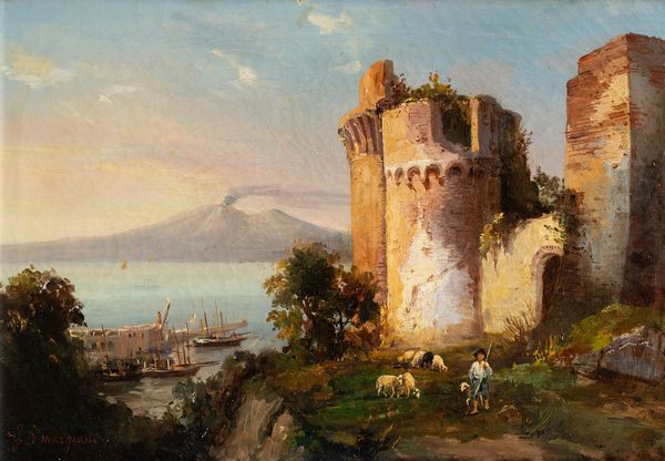 Gabriele  Smargiassi (Vasto 1798 - Napoli 1882) : Veduta di Castellamare di Stabia  - Asta Oggetti d'arte, importanti dipinti antichi e dipinti del XIX-XX secolo - Associazione Nazionale - Case d'Asta italiane