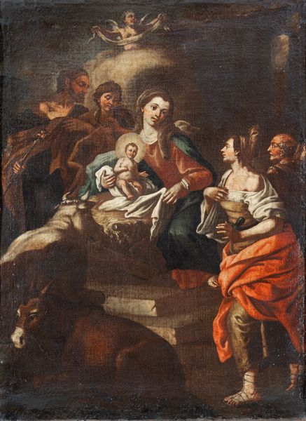 cerchia di Francesco Solimena (Canale di Serino 1657 - Barra 1747) : Adorazione dei pastori  - Asta Oggetti d'arte, importanti dipinti antichi e dipinti del XIX-XX secolo - Associazione Nazionale - Case d'Asta italiane