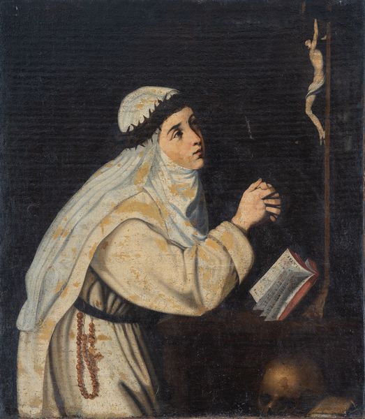 Scuola napoletana, fine XVII secolo : Santa Caterina da Siena in preghiera  - Asta Oggetti d'arte, importanti dipinti antichi e dipinti del XIX-XX secolo - Associazione Nazionale - Case d'Asta italiane