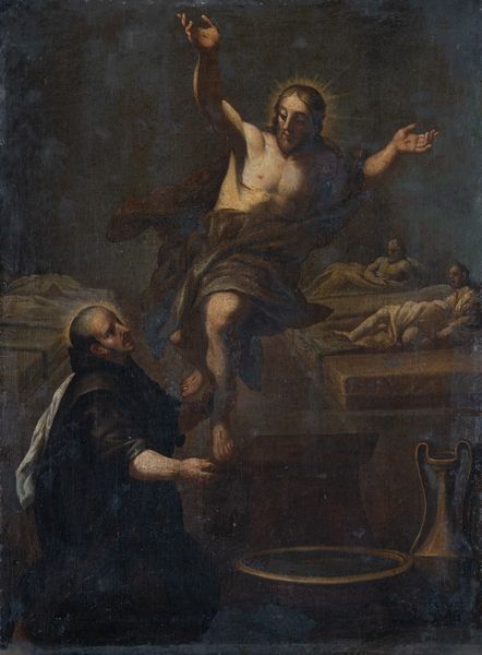 Scuola napoletana, XVII secolo : Cristo e San Ciro  - Asta Oggetti d'arte, importanti dipinti antichi e dipinti del XIX-XX secolo - Associazione Nazionale - Case d'Asta italiane