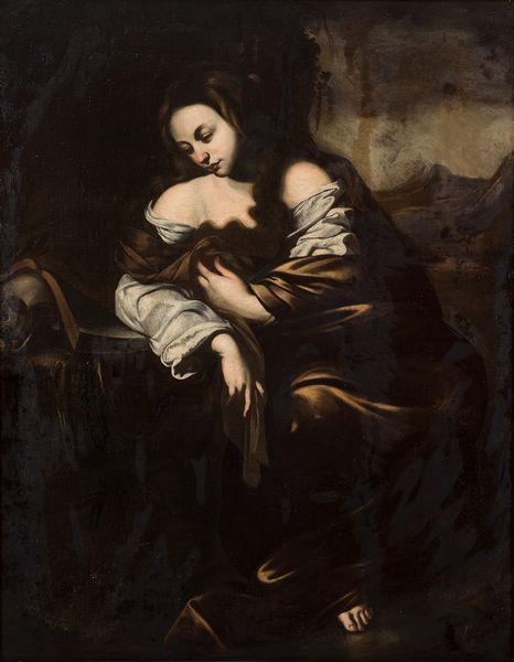 cerchia di Massimo Stanzione (Frattamaggiore o Orta di Atella, 1585 – Napoli, 1656) : Maddalena in meditazione  - Asta Oggetti d'arte, importanti dipinti antichi e dipinti del XIX-XX secolo - Associazione Nazionale - Case d'Asta italiane