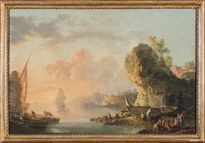 Carlo Bonavia, (Roma, 1730 – Napoli, dopo il 1788) : a)Pescatori all'alba a Marechiaro b)Pescatori al tramonto alla Gaiola  - Asta Oggetti d'arte, importanti dipinti antichi e dipinti del XIX-XX secolo - Associazione Nazionale - Case d'Asta italiane