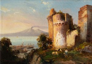 Gabriele  Smargiassi (Vasto 1798 - Napoli 1882) - Veduta di Castellamare di Stabia