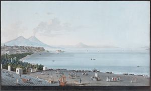 Camillo De Vito (Napoli, 1794 - 1845) - Napoli Veduta da Margellina con i costumi nazionali