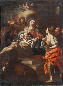 cerchia di Francesco Solimena (Canale di Serino 1657 - Barra 1747) - Adorazione dei pastori