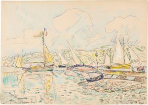 PAUL SIGNAC - Voiliers dans un port breton