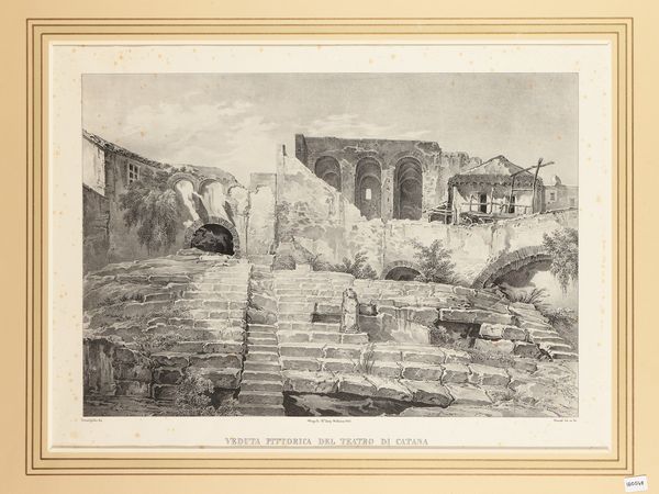 Veduta pittorica del teatro di Catana 1843  - Asta La Sicilia in una collezione di stampe - Associazione Nazionale - Case d'Asta italiane