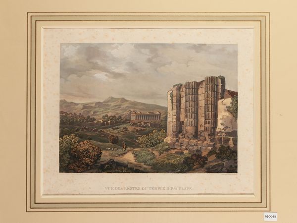 Achille-Etienne Gigault de La Salle : Vue des restes du Temple d'Esculape  - Asta La Sicilia in una collezione di stampe - Associazione Nazionale - Case d'Asta italiane