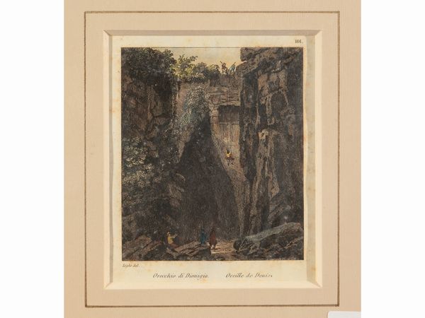 Orecchio di Dionigio - Siracusa, Latomie  - Asta La Sicilia in una collezione di stampe - Associazione Nazionale - Case d'Asta italiane