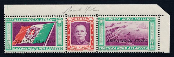 1933, Crociera Nord Atlantica, Servizio Aereo, Trittico Servizio di Stato adf (1)  - Asta Filatelia e Storia Postale - Associazione Nazionale - Case d'Asta italiane