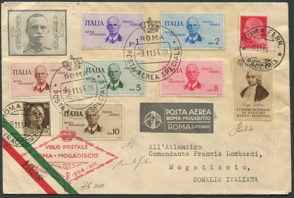 1934 - Regno dItalia - Volo Roma-Mogadiscio - Aerogramma serie speciale completa  - Asta Filatelia e Storia Postale - Associazione Nazionale - Case d'Asta italiane