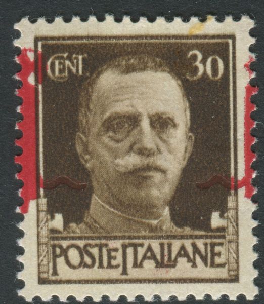 1944, Repubblica Sociale Italiana, 30c. bruno con soprastampa a cavallo (492IIpm)  - Asta Filatelia e Storia Postale - Associazione Nazionale - Case d'Asta italiane