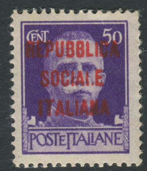 1944, Repubblica Sociale Italiana, 50c. violetto, Posizione 85 SOCIAI.E  - Asta Filatelia e Storia Postale - Associazione Nazionale - Case d'Asta italiane