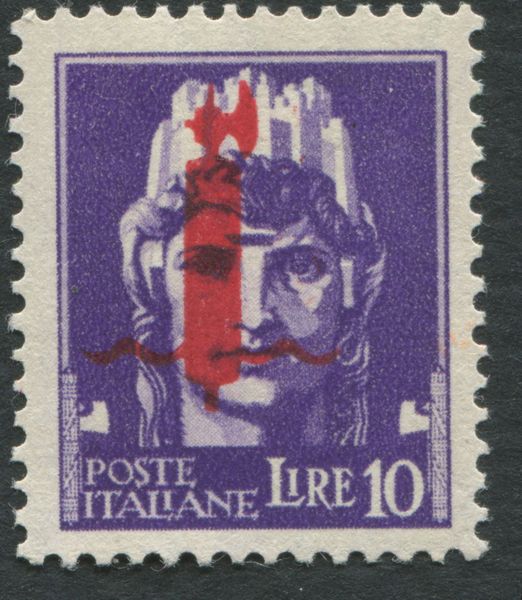 1944, Repubblica Sociale Italiana, Saggi, Posta ordinaria, 10 lire violetto (P23)  - Asta Filatelia e Storia Postale - Associazione Nazionale - Case d'Asta italiane