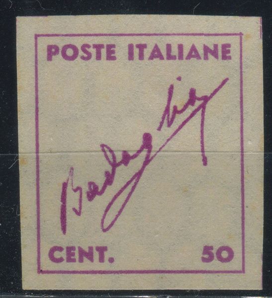 1944, luogotenenza, 50 cent. filigrana esagoni verticali, senza fondi di sicurezza, non dentellato, rosso e bistro(515eb).  - Asta Filatelia e Storia Postale - Associazione Nazionale - Case d'Asta italiane