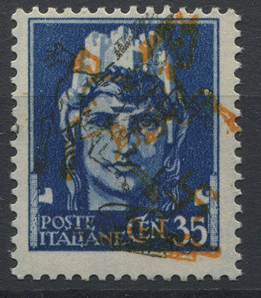 1943, luogotenenza, Napoli, saggio del francobollo della serie Imperiale, con doppia soprastampa a mano, nera e arancio  - Asta Filatelia e Storia Postale - Associazione Nazionale - Case d'Asta italiane