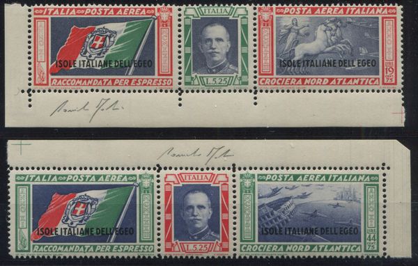 1933, Crociera aerea del Decennale, Trittici soprastampati Isole Italiane dellEgeo (28/29)  - Asta Filatelia e Storia Postale - Associazione Nazionale - Case d'Asta italiane