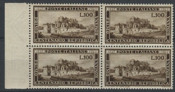 1949, Repubblica italiana, 100 lire Rep. Romana, quartina bdf (600)  - Asta Filatelia e Storia Postale - Associazione Nazionale - Case d'Asta italiane