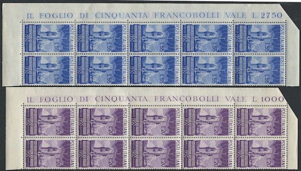 1950, Radiodiffusione, serie di 2 valori in splendidi blocchi di 10  - Asta Filatelia e Storia Postale - Associazione Nazionale - Case d'Asta italiane