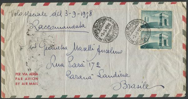 1958, Volo Speciale Roma-Rio de Janeiro  - Asta Filatelia e Storia Postale - Associazione Nazionale - Case d'Asta italiane