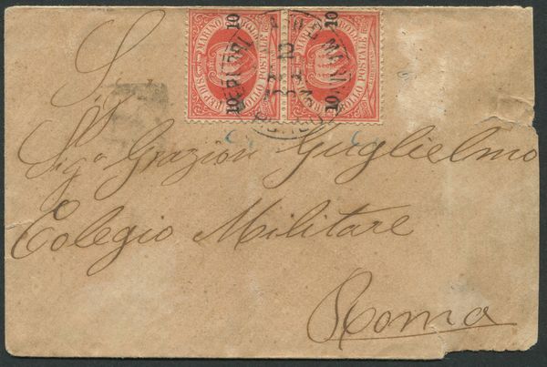 1893, S. Marino, piccola busta per Roma del 2 aprile 1893, affrancata con coppia del 20 cent. rossi soprastampati 10-10 (11)  - Asta Filatelia e Storia Postale - Associazione Nazionale - Case d'Asta italiane