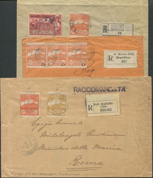 1903-18 - S. Marino, Lotto di 12 lettere e cartoline affrancate con serie Cifra o veduta  - Asta Filatelia e Storia Postale - Associazione Nazionale - Case d'Asta italiane