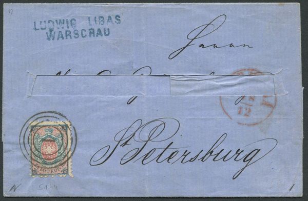 1863, Polonia, 10 K di Russia su lettera da Varsavia per S. Pietroburgo (YV.1)  - Asta Filatelia e Storia Postale - Associazione Nazionale - Case d'Asta italiane