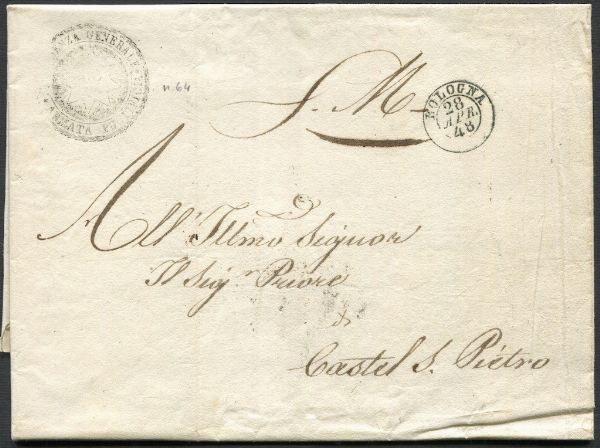 1848, lettera completa da Bologna per Castel San Pietro del 28 aprile  - Asta Filatelia e Storia Postale - Associazione Nazionale - Case d'Asta italiane