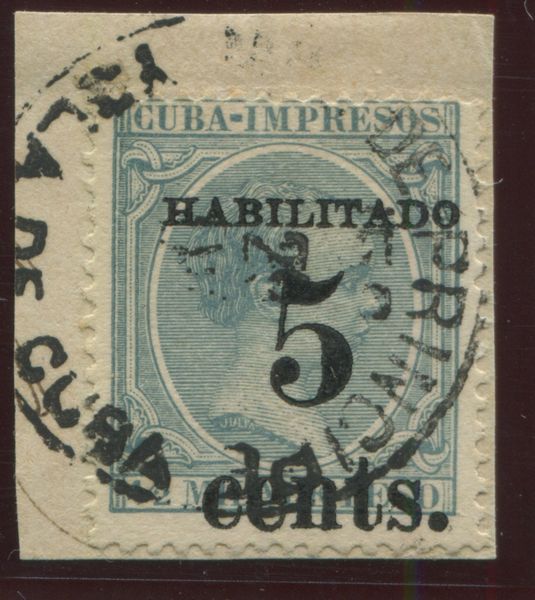 1898-99, Cuba, 5c. su 1/2m. grigio azzurro Re Alfono XIII soprastampato  - Asta Filatelia e Storia Postale - Associazione Nazionale - Case d'Asta italiane