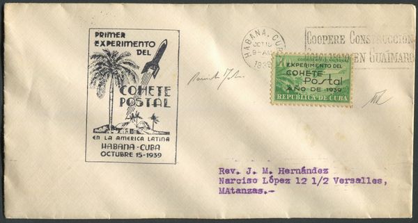 1939, Cuba, Posta razzo, Lancio ufficiale della prima posta razzo al mondo  - Asta Filatelia e Storia Postale - Associazione Nazionale - Case d'Asta italiane