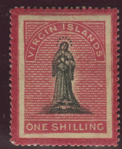 1867, British Virgin Island, 1 shilling nero e carminio rosaceo Figura della Vergine,  toned paper (S.G. 19)  - Asta Filatelia e Storia Postale - Associazione Nazionale - Case d'Asta italiane