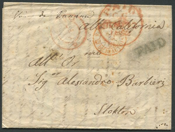 1852, Lettera di Genova per Stockton (California)  - Asta Filatelia e Storia Postale - Associazione Nazionale - Case d'Asta italiane