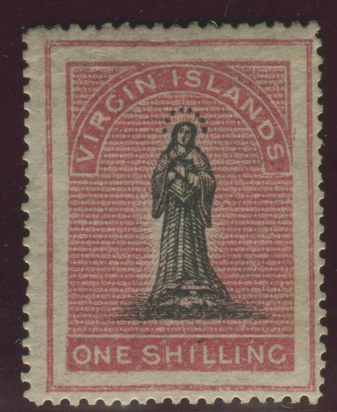 1867-70, British Virgin Island, 1 shilling nero e carminio rosaceo Figura della Vergine (S.G. 14).  - Asta Filatelia e Storia Postale - Associazione Nazionale - Case d'Asta italiane