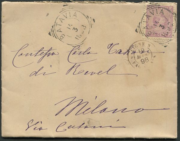 1898, Indie Olandesi, busta da Batavia per Milano del 14 marzo  - Asta Filatelia e Storia Postale - Associazione Nazionale - Case d'Asta italiane