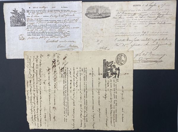 Polizze di carico italiane (15 esemplari) del XVIII e XIX secolo.  - Asta Filatelia e Storia Postale - Associazione Nazionale - Case d'Asta italiane