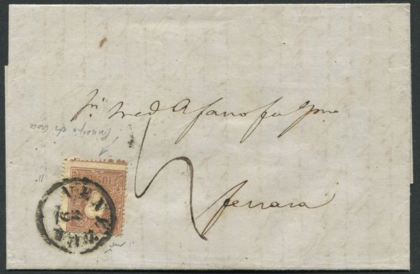 1859, Lombardo-Veneto, Lettera da Venezia a Ferrara con 10s. bruno, II emissione, II tipo (31)  - Asta Filatelia e Storia Postale - Associazione Nazionale - Case d'Asta italiane