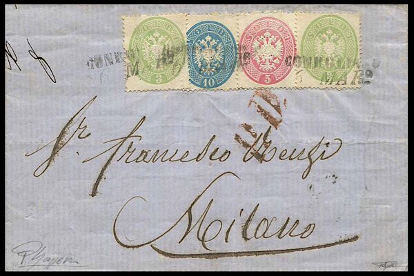 1864, Lombardo-Veneto, Sovracoperta da Conegliano per Milano del 5 marzo 1864  - Asta Filatelia e Storia Postale - Associazione Nazionale - Case d'Asta italiane