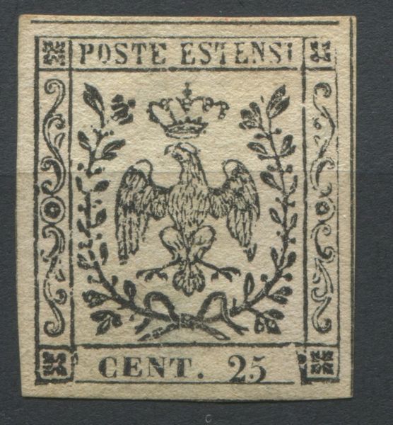 1852 - A.S.I. - Modena - Aquila estense - 25c. camoscio chiaro (4)  - Asta Filatelia e Storia Postale - Associazione Nazionale - Case d'Asta italiane