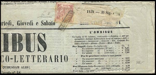 1860, Regno di Napoli, Giornale completo LOmnibus, da Napoli, del 22 settembre 1860  - Asta Filatelia e Storia Postale - Associazione Nazionale - Case d'Asta italiane