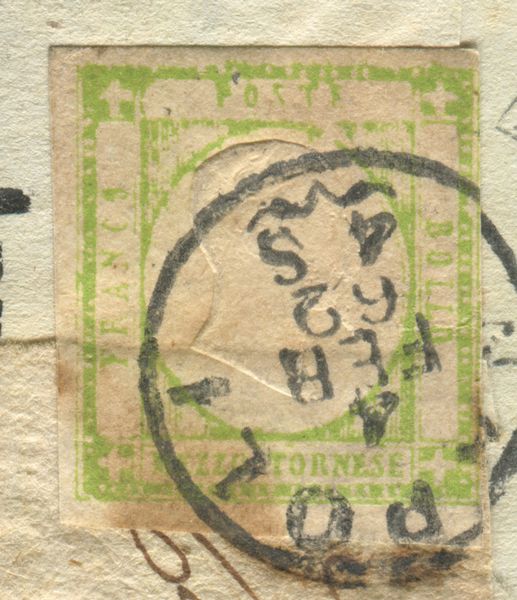 1862, Province Napoletane, Giornale LOmnibus completo affrancato con 1/2 tornese verde giallo chiaro con stampa poco inchiostrata.  - Asta Filatelia e Storia Postale - Associazione Nazionale - Case d'Asta italiane