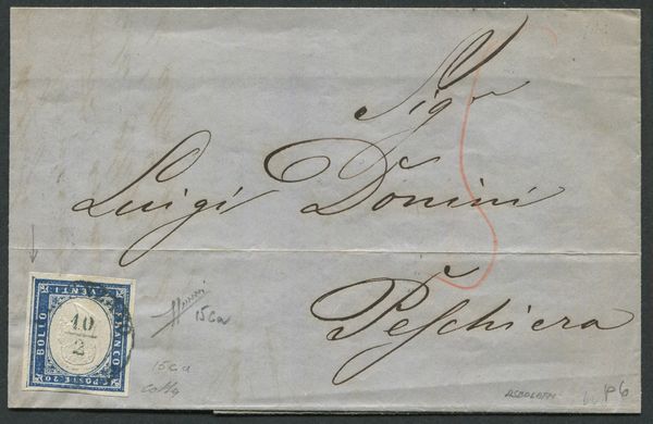 1860, Sardegna, Lettera da Desenzano a Peschiera affrancata con IV emissione 20c. azzurro (15Ca)  - Asta Filatelia e Storia Postale - Associazione Nazionale - Case d'Asta italiane