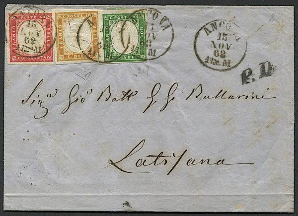 1862, Sardegna, lettera da Ancona per Latisana del 15 novembre 1862  - Asta Filatelia e Storia Postale - Associazione Nazionale - Case d'Asta italiane