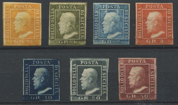 1859, Sicilia, Serie cpl. sette valori  - Asta Filatelia e Storia Postale - Associazione Nazionale - Case d'Asta italiane