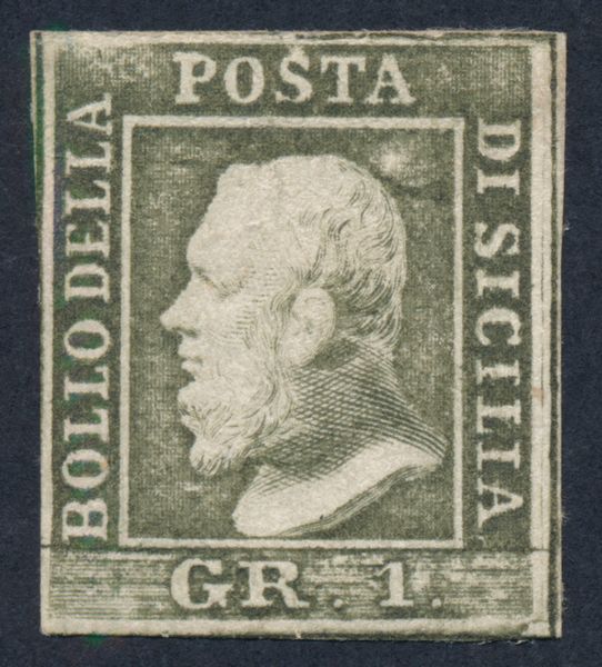 1859, Sicilia, 1 grano oliva grigiastro (4e), II tavola, carta di Napoli, nuovo con gomma  - Asta Filatelia e Storia Postale - Associazione Nazionale - Case d'Asta italiane