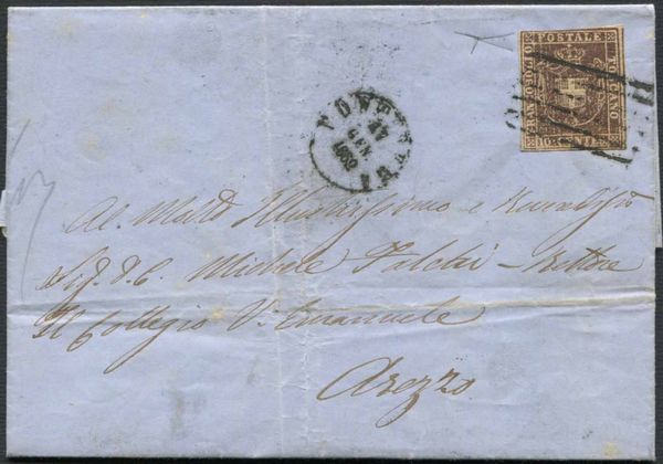 1860, Toscana, Lettera da Pontedera per Arezzo del 17 gennaio 1862.  - Asta Filatelia e Storia Postale - Associazione Nazionale - Case d'Asta italiane