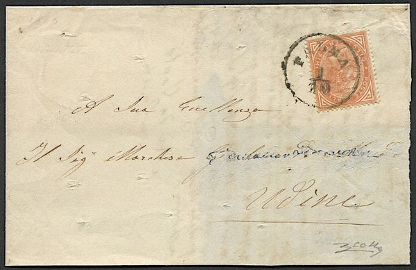 1866, Regno dItalia, Lettera da Palma per Udine del 1 ottobre 1866  - Asta Filatelia e Storia Postale - Associazione Nazionale - Case d'Asta italiane