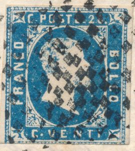 1852, Sardegna, Lettera da Chambery (Savoia)a Nizza affrancata con francobollo di Sardegna, I emissione, 1851, 20c. azzurro chiaro (2g)  - Asta Filatelia e Storia Postale - Associazione Nazionale - Case d'Asta italiane