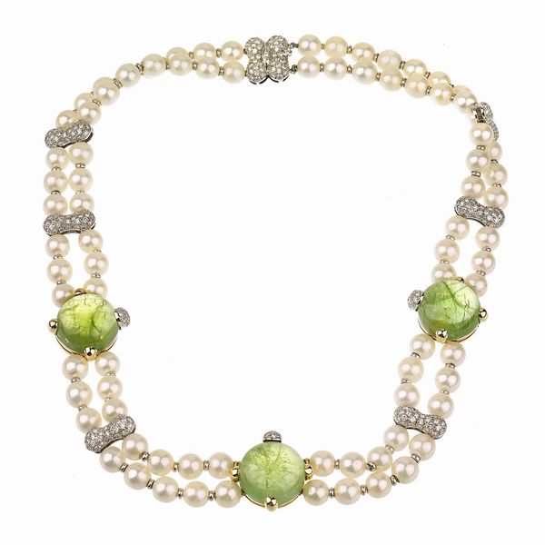 COLLANA DI PERLE CON PERIDOT E DIAMANTI  - Asta Gioielli - Associazione Nazionale - Case d'Asta italiane